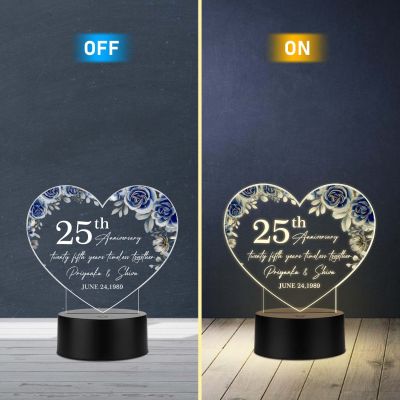Personalized 25th Anniversary Acrylic LED Lamp with UV Print – Custom Names & Date Silver Jubilee Gift Warm White Light